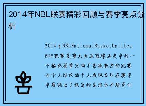 2014年NBL联赛精彩回顾与赛季亮点分析