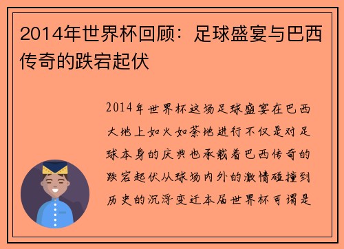2014年世界杯回顾：足球盛宴与巴西传奇的跌宕起伏
